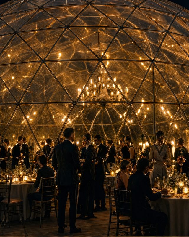 A dinner under the lit dome in the park